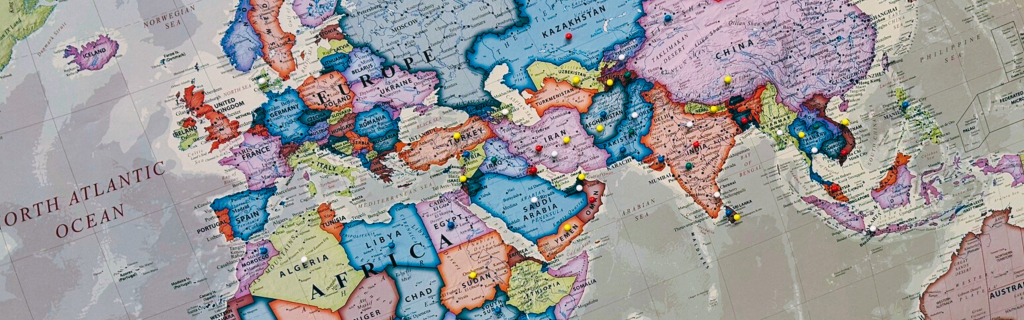 Map of the world that includes North Africa, Europe, South Asia, Southeast Asia, and part of East Asia.