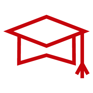 Red graduation cap icon.