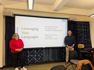 "Leveraging Your Languages" workshop opening slide. Facilitated by WISLI staff, Ryan Goble and Felecia Lucht.