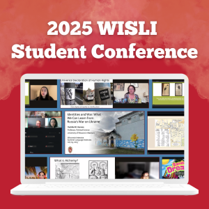 A graphic depicting a compilation of screenshots from a virtual academic conference. Across the top, it reads "2025 WISLI Student Conference"